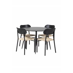 Silar Dining Table - Round 100  cm - Black Melamine / Black Legs, Polly Dining Chair - Nature / Black_4