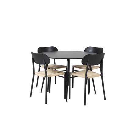 Silar Dining Table - Round 100  cm - Black Melamine / Black Legs, Polly Dining Chair - Nature / Black_4