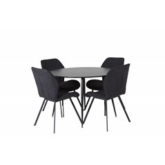 Silar Dining Table - Round 100  cm - Black Melamine / Black Legs, Gemma  Dining Chair - Black Legs - Black Fabric_4