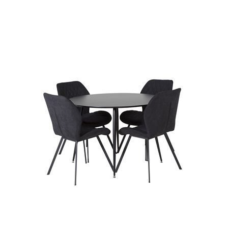 Silar Dining Table - Round 100  cm - Black Melamine / Black Legs, Gemma  Dining Chair - Black Legs - Black Fabric_4