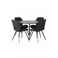 Silar Dining Table - Round 100  cm - Black Melamine / Black Legs, Gemma  Dining Chair - Black Legs - Black Fabric_4