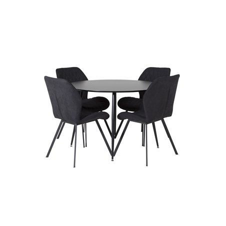 Silar Dining Table - Round 100  cm - Black Melamine / Black Legs, Gemma  Dining Chair - Black Legs - Black Fabric_4