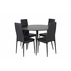 Silar Dining Table - Round 100  cm - Black Melamine / Black Legs, Slim High Back Dining Chair - Black Legs - Black PU_4