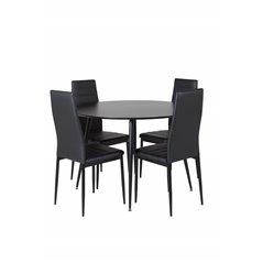 Silar Dining Table - Round 100  cm - Black Melamine / Black Legs, Slim High Back Dining Chair - Black Legs - Black PU_4