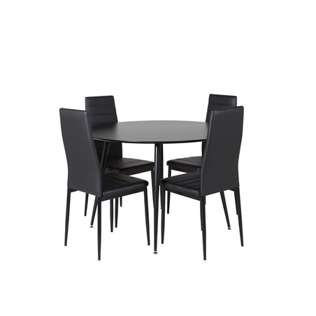 Silar Dining Table - Round 100  cm - Black Melamine / Black Legs, Slim High Back Dining Chair - Black Legs - Black PU_4