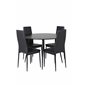 Silar Dining Table - Round 100  cm - Black Melamine / Black Legs, Slim High Back Dining Chair - Black Legs - Black PU_4