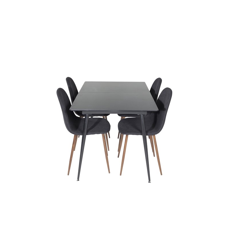 Silar Extention Table  - Black Melamine / Black Legs, Polar Dining Chair - Walnut Legs - Black Fabric_4