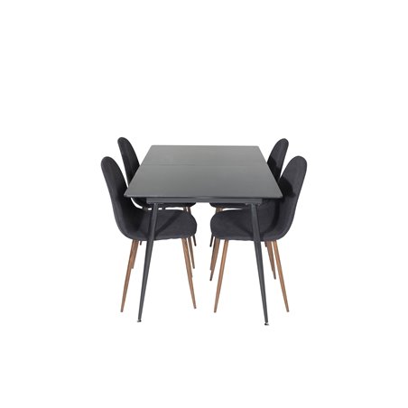 Silar Extention Table  - Black Melamine / Black Legs, Polar Dining Chair - Walnut Legs - Black Fabric_4