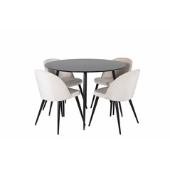 Silar Dining Table - Round 100  cm - Black Melamine / Black Legs, Velvet Dining Chair - Beige / Black_4