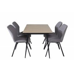 Silar Extention Table  - "Wood Look"  Melamine / Black Legs, Gemma  Dining Chair - Black Legs - Grey Fabric_4