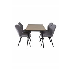 Silar Extention Table  - "Wood Look"  Melamine / Black Legs, Gemma  Dining Chair - Black Legs - Grey Fabric_4