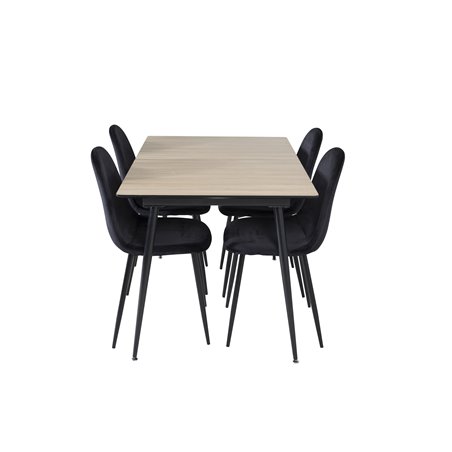 Silar Extention Table  - "Wood Look"  Melamine / Black Legs, Polar Dining Chair - Black legs / Black Velvet (ersätter 19902-888)