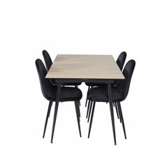 Silar Extention Table  - "Wood Look"  Melamine / Black Legs, Polar Dining Chair - Black legs / Black Velvet (ersätter 19902-888)