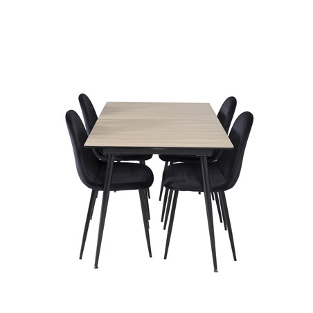 Silar Extention Table  - "Wood Look"  Melamine / Black Legs, Polar Dining Chair - Black legs / Black Velvet (ersätter 19902-888)