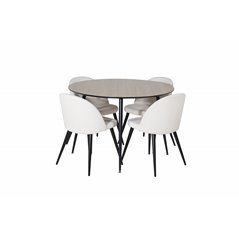 Silar Dining Table - Round 100 cm - "Wood Look"  Melamine / Black Legs, Velvet Dining Chair Corduroy - Beige / Black_4