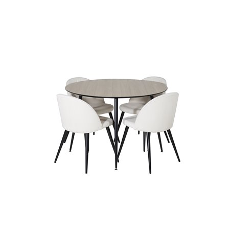 Silar Dining Table - Round 100 cm - "Wood Look"  Melamine / Black Legs, Velvet Dining Chair Corduroy - Beige / Black_4