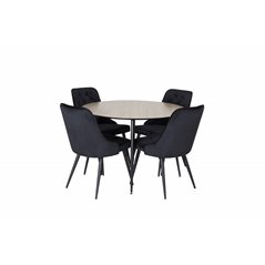 Silar Dining Table - Round 100 cm - "Wood Look"  Melamine / Black Legs, Velvet Deluxe Dining Chair - Black / Black_4