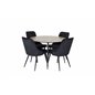 Silar Dining Table - Round 100 cm - "Wood Look"  Melamine / Black Legs, Velvet Deluxe Dining Chair - Black / Black_4