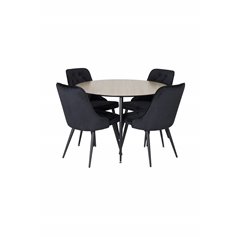 Silar Dining Table - Round 100 cm - "Wood Look"  Melamine / Black Legs, Velvet Deluxe Dining Chair - Black / Black_4