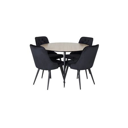 Silar Dining Table - Round 100 cm - "Wood Look"  Melamine / Black Legs, Velvet Deluxe Dining Chair - Black / Black_4