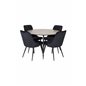 Silar Dining Table - Round 100 cm - "Wood Look"  Melamine / Black Legs, Velvet Deluxe Dining Chair - Black / Black_4