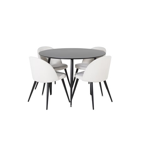 Silar Dining Table - Round 100  cm - Black Melamine / Black Legs, Velvet Dining Chair Corduroy - Beige / Black_4