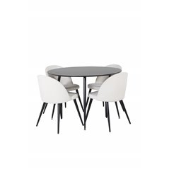 Silar Dining Table - Round 100  cm - Black Melamine / Black Legs, Velvet Dining Chair Corduroy - Beige / Black_4