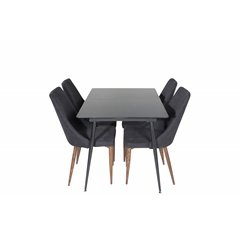 Silar Extention Table  - Black Melamine / Black Legs, Leone Dining Chair - Walnut legs - Black Fabric_4