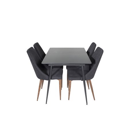 Silar Extention Table  - Black Melamine / Black Legs, Leone Dining Chair - Walnut legs - Black Fabric_4