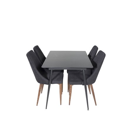 Silar Extention Table  - Black Melamine / Black Legs, Leone Dining Chair - Walnut legs - Black Fabric_4