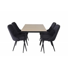 Silar Extention Table  - "Wood Look"  Melamine / Black Legs, Velvet Deluxe Dining Chair - Black Legs - Black Fabric_4