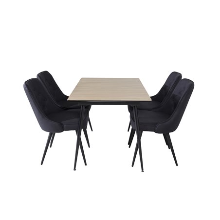 Silar Extention Table  - "Wood Look"  Melamine / Black Legs, Velvet Deluxe Dining Chair - Black Legs - Black Fabric_4