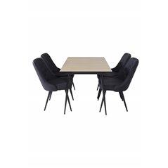 Silar Extention Table  - "Wood Look"  Melamine / Black Legs, Velvet Deluxe Dining Chair - Black Legs - Black Fabric_4