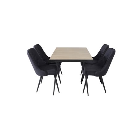 Silar Extention Table  - "Wood Look"  Melamine / Black Legs, Velvet Deluxe Dining Chair - Black Legs - Black Fabric_4