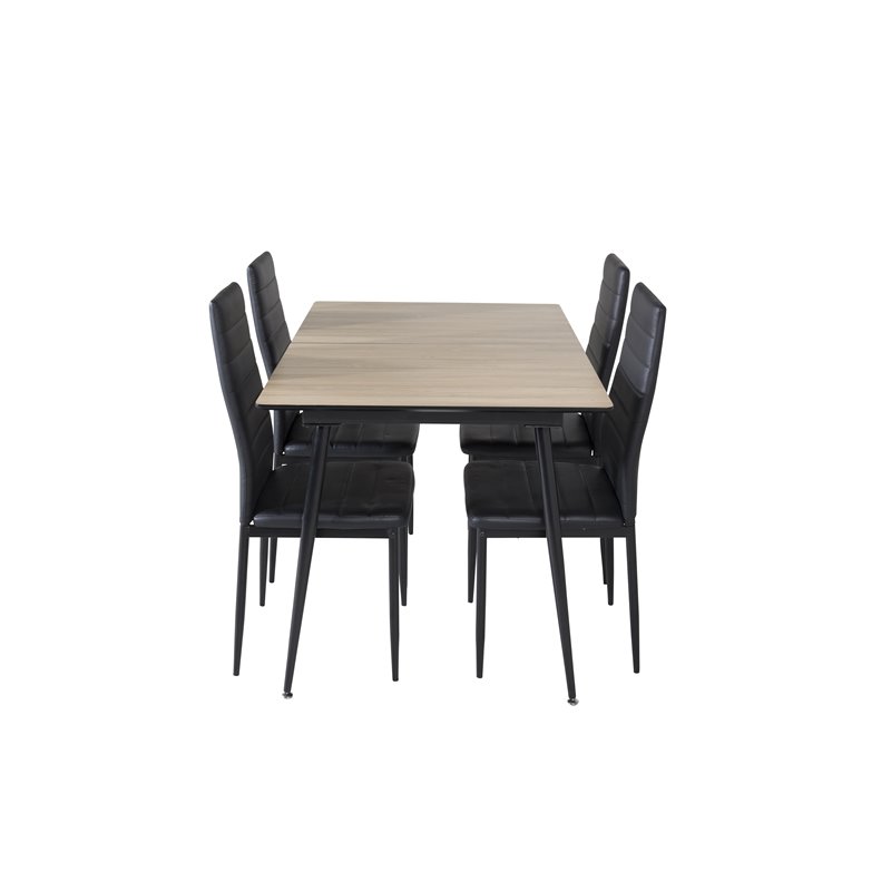 Silar Extention Table  - "Wood Look"  Melamine / Black Legs, Slim High Back Dining Chair - Black Legs - Black PU_4