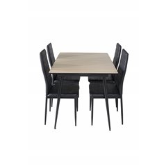 Silar Extention Table  - "Wood Look"  Melamine / Black Legs, Slim High Back Dining Chair - Black Legs - Black PU_4