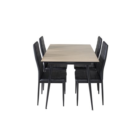 Silar Extention Table  - "Wood Look"  Melamine / Black Legs, Slim High Back Dining Chair - Black Legs - Black PU_4