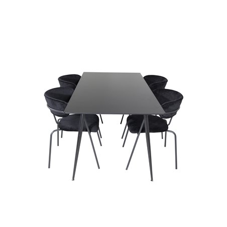 Silar Dining Table - 180 cm - Black Melamine / Black Legs, Arrow armchair - Black Legs - Black Velvet_4