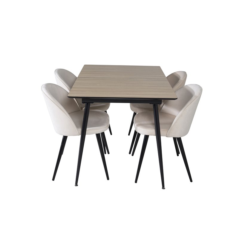 Silar Extention Table  - "Wood Look"  Melamine / Black Legs, Velvet Dining Chair - Beige / Black_4