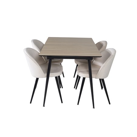 Silar Extention Table  - "Wood Look"  Melamine / Black Legs, Velvet Dining Chair - Beige / Black_4