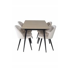 Silar Extention Table  - "Wood Look"  Melamine / Black Legs, Velvet Dining Chair - Beige / Black_4