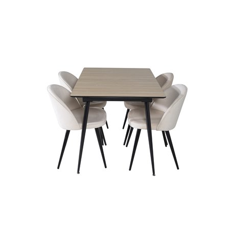 Silar Extention Table  - "Wood Look"  Melamine / Black Legs, Velvet Dining Chair - Beige / Black_4