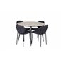 Silar Spisebord - Rundt 100 cm - "Wood Look" Melamin / Sorte Ben, Vault Dining Chair - Sorte Ben - Sort Stof_4