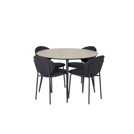 Silar Spisebord - Rundt 100 cm - "Wood Look" Melamin / Sorte Ben, Vault Dining Chair - Sorte Ben - Sort Stof_4