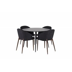 Silar Dining Table - Round 100  cm - Black Melamine / Black Legs, Arch Dining Chair - Walnut Legs - Black Fabric_4