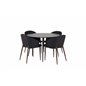 Silar Dining Table - Round 100  cm - Black Melamine / Black Legs, Arch Dining Chair - Walnut Legs - Black Fabric_4