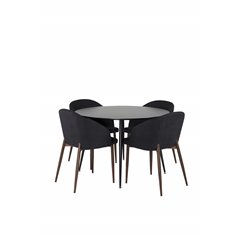 Silar Dining Table - Round 100  cm - Black Melamine / Black Legs, Arch Dining Chair - Walnut Legs - Black Fabric_4