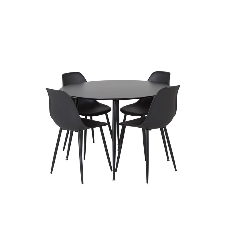 Silar Dining Table - Round 100  cm - Black Melamine / Black Legs, Polar Plastic Dining Chair - Black Legs / Black Plastic_4