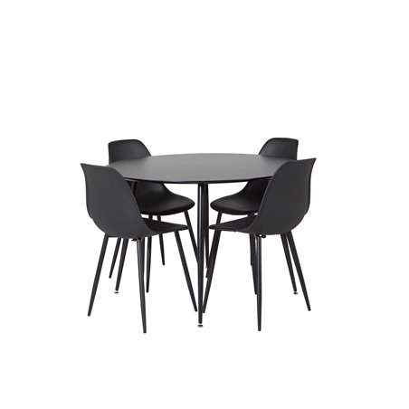 Silar Dining Table - Round 100  cm - Black Melamine / Black Legs, Polar Plastic Dining Chair - Black Legs / Black Plastic_4