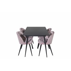 Silar Extention Table  - Black Melamine / Black Legs, Velvet Dining Chair - Pink / Black_4